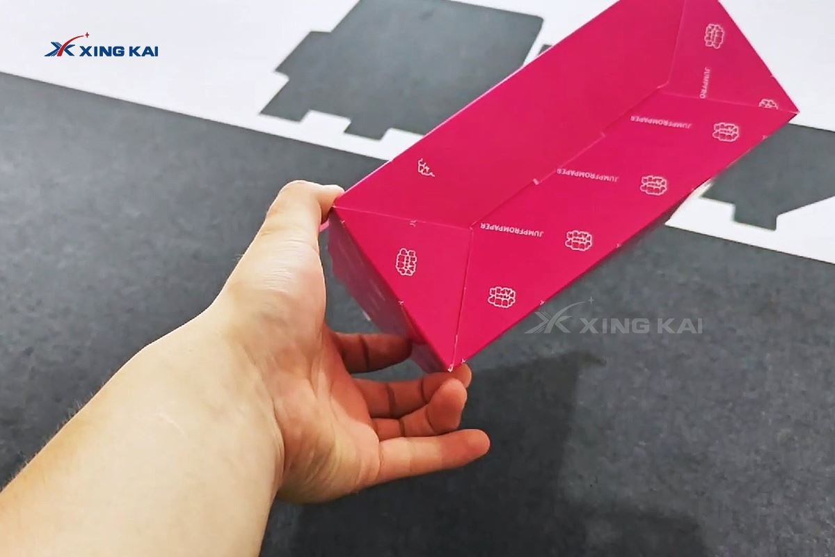 Custom printed carton prototype made from white cardboard