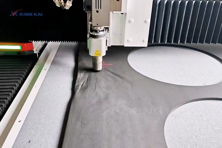 CNC oscillating knife cutting black EVA foam